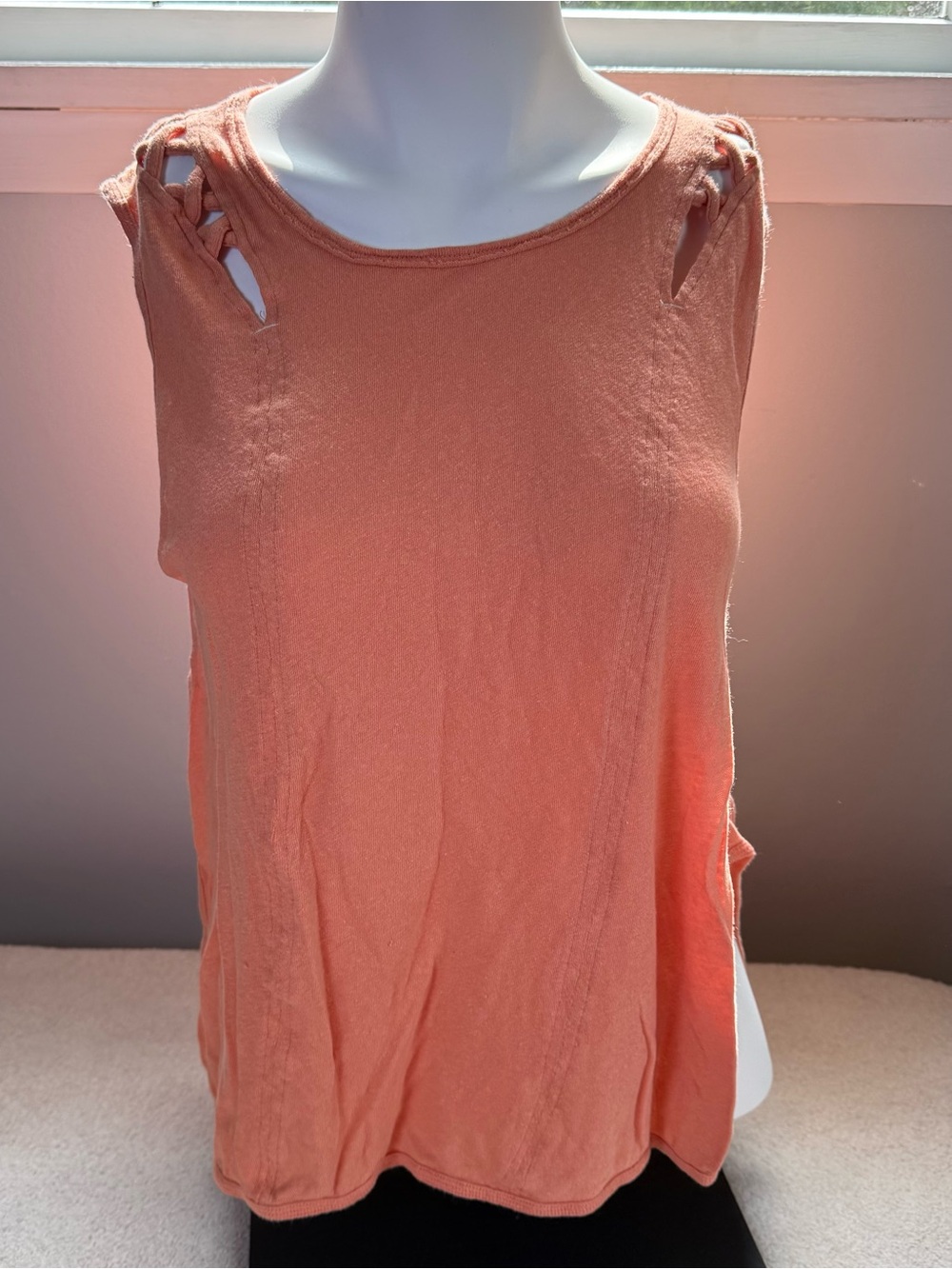 Free People Sleeveless Oversized Asymmetrical Cut Off Top - Peach Orange Size XS